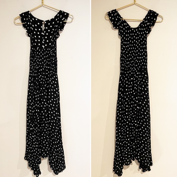 Free People Chambray Butterflies Dot Midi Ruffle Dress in Black size XS - Picture 12 of 13